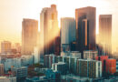 Los Angeles downtown skyline at sunset