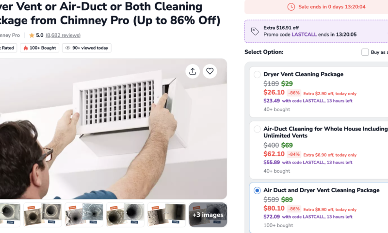 Dryer Vent or Air-Duct or Both Cleaning Package from Chimney Pro (Up to 86% Off)