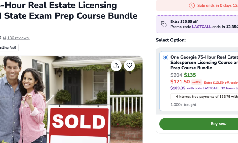 Georgia 75-Hour Real Estate Licensing Course and State Exam Prep Course Bundle 40%