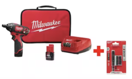 12V Lithium-Ion Cordless 1/4 in Two 1.5Ah Batteries, Charger and Tool Bag $59